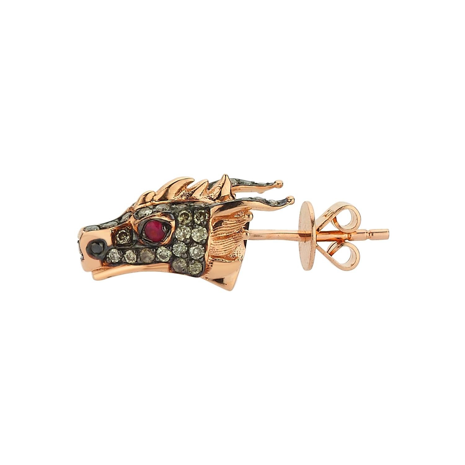 Ananta Sesha Stud Earring 'Single' in 14 Karat Rose Gold with Cognac Diamond