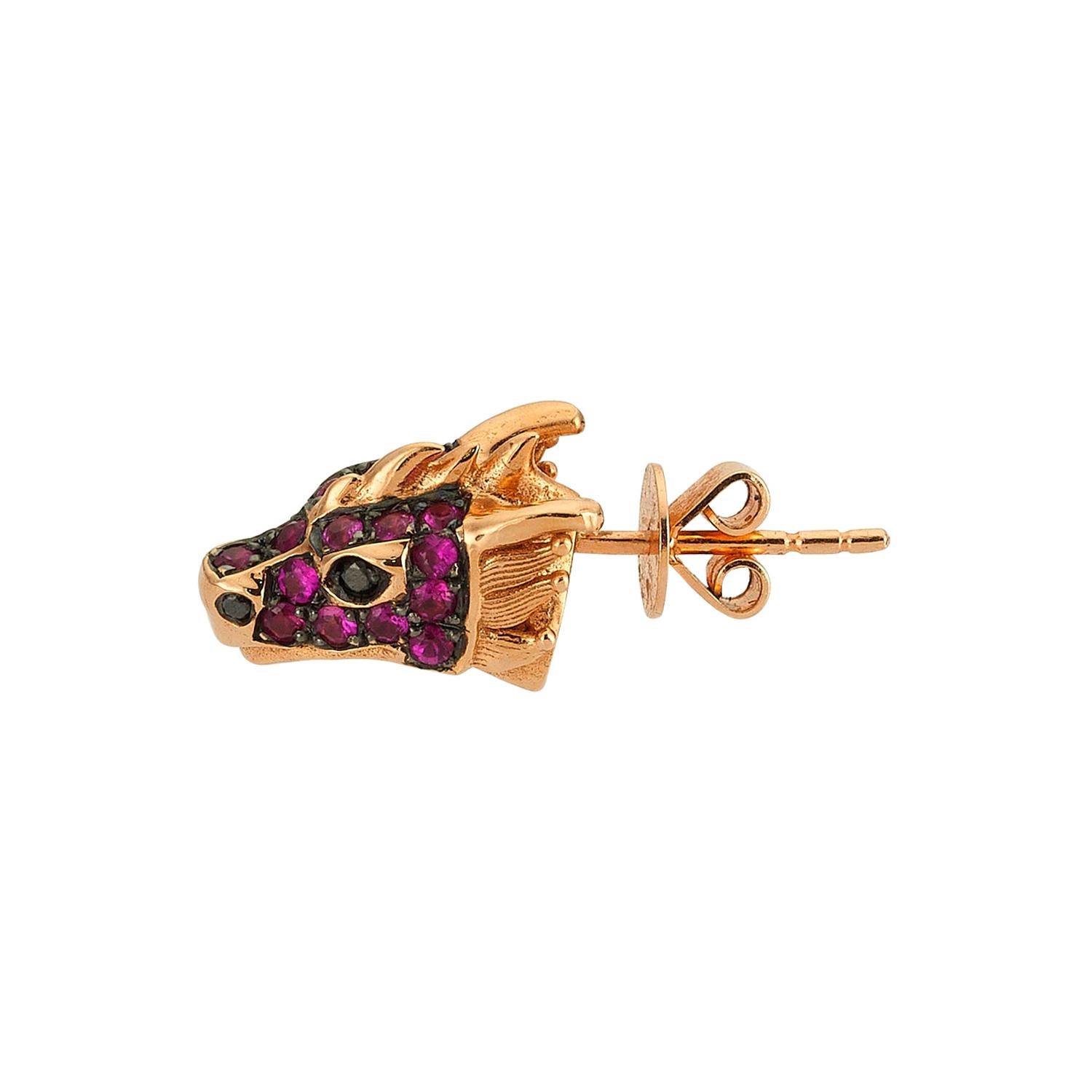 Ananta Sesha Stud Earring 'Single' in 14 Karat Rose Gold with Ruby For Sale