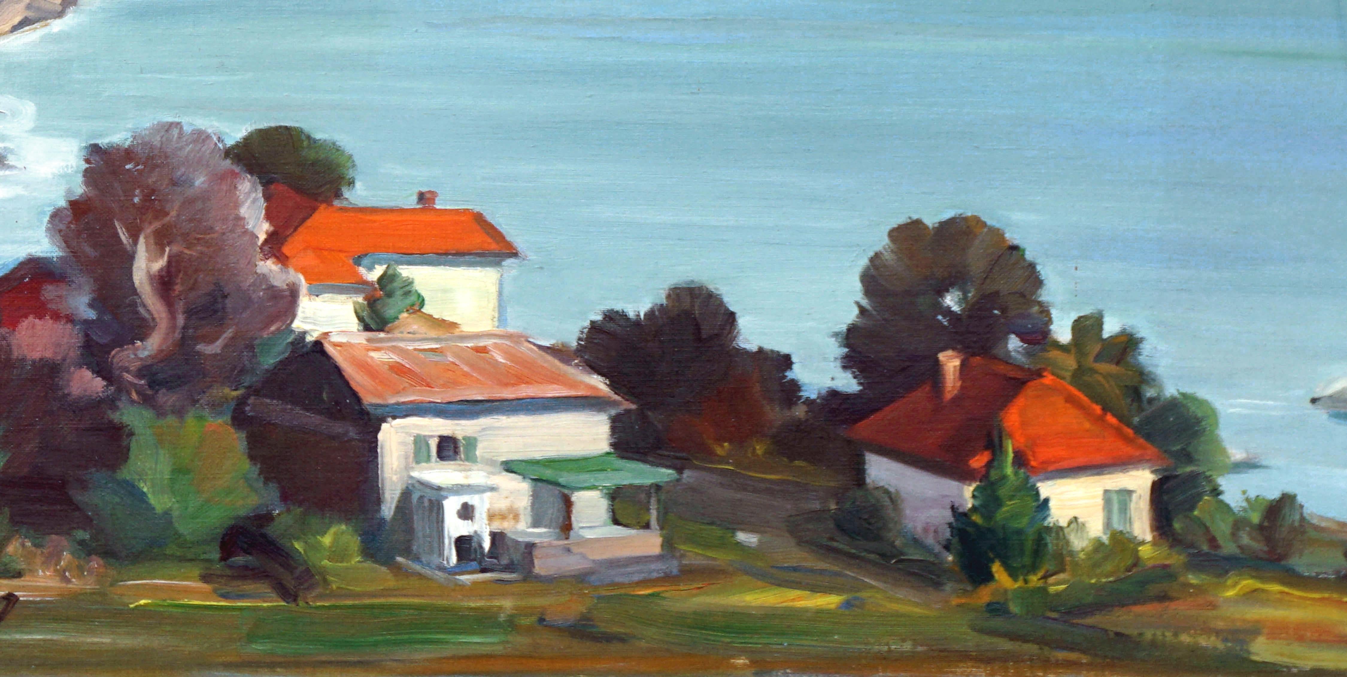 Costa croata de mediados de siglo con paisaje de veleros - Painting de Anany Alexeevich Verbitsky