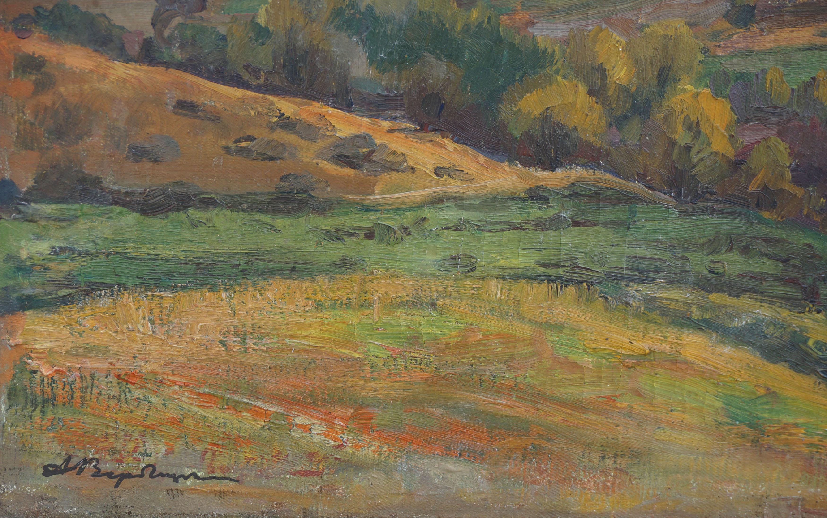 Mid Century Impressionist Autumn Rolling Hills Landscape - Gray Landscape Painting by Anany Alexeevich Verbitsky
