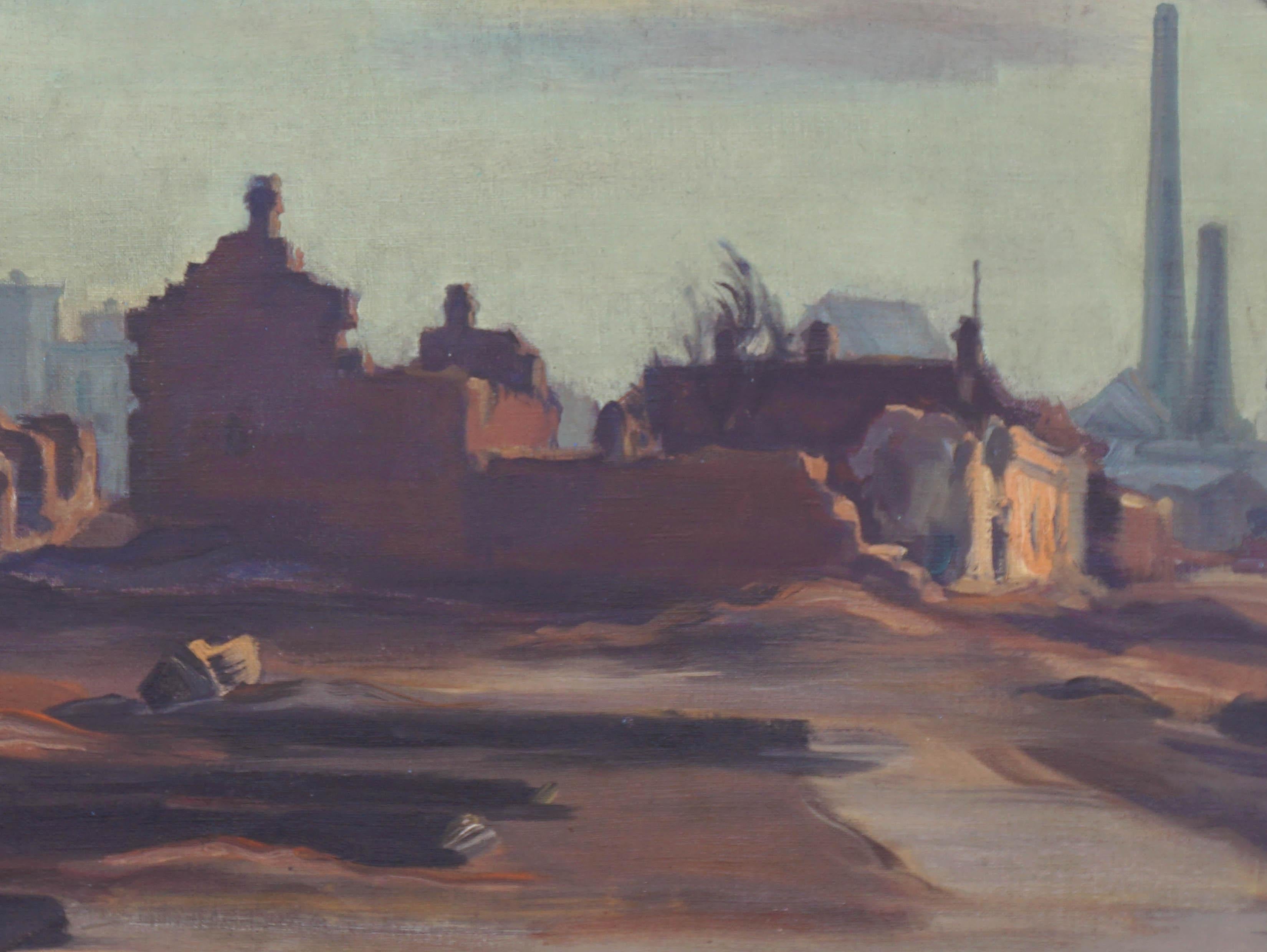 Industrielle Szene aus der Mitte des Jahrhunderts und Kirchenruinen Russisches Stadtbild – Painting von Anany Alexeevich Verbitsky