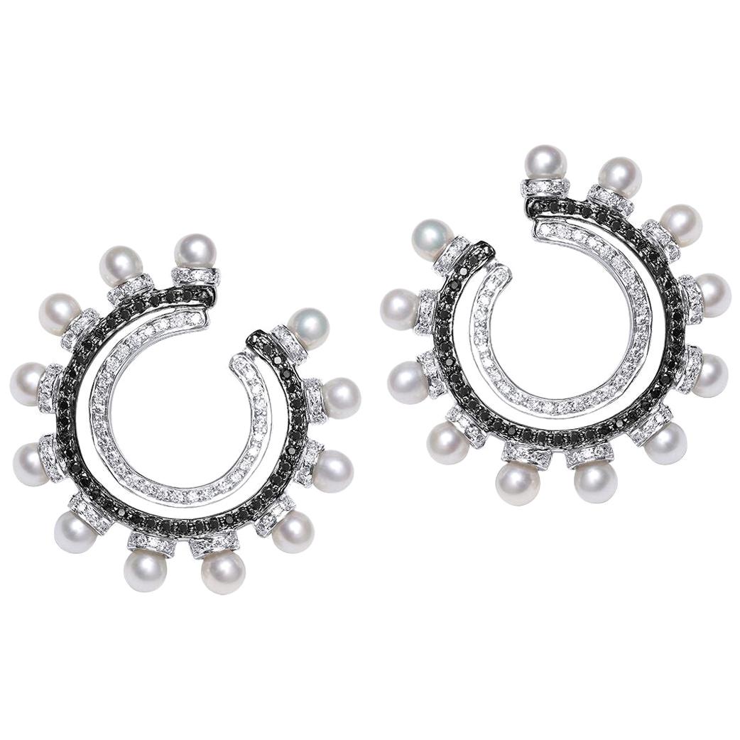 Ananya Balance C-Clip Earrings Set with Pearls and Diamonds For Sale