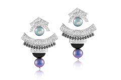 Ananya Celeste Earrings Set with Black Diamonds, Black Onyx, Pearls and Diamonds