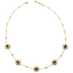 Ananya Celeste Miniature Lotus Necklace Set with Sapphires and Diamonds