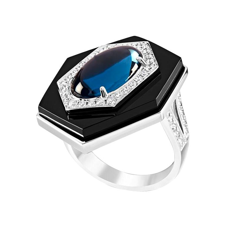 Ananya Celeste Ring Set with Topaz, Onyx and Diamonds For Sale