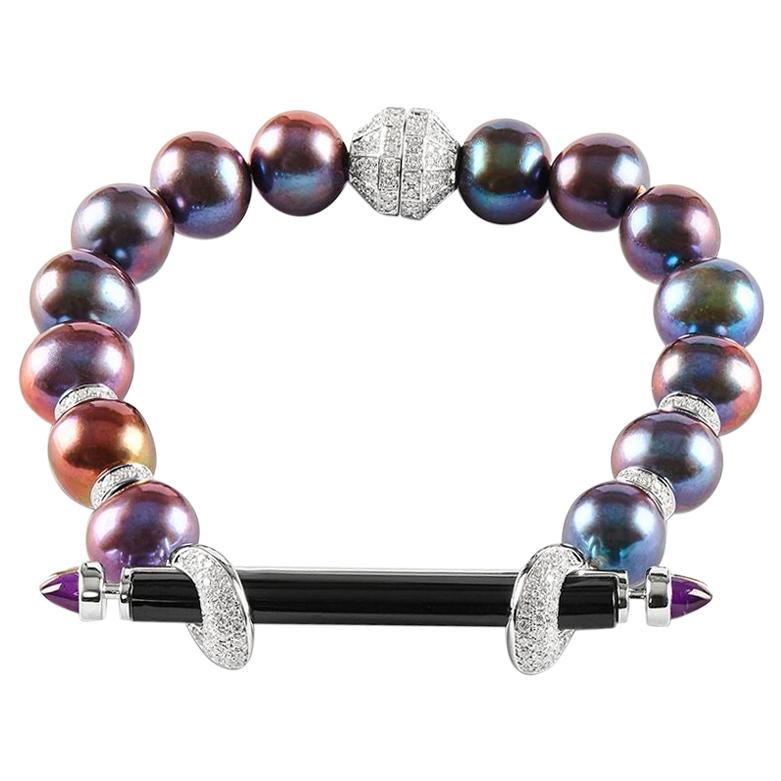 Ananya Chakra Bracelet Set with Onyx, Amethyst, Pearls and Diamonds