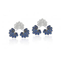 Ananya White Gold Lotus Ear Jacket Set with Blue Sapphires and Diamonds