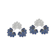 Ananya White Gold Lotus Ear Jacket Set with Blue Sapphires and Diamonds