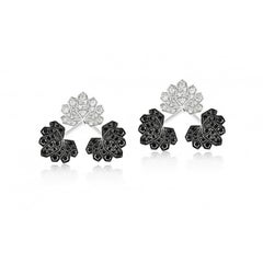 Ananya White Gold Lotus Ear Jacket Set with White and Black Diamonds