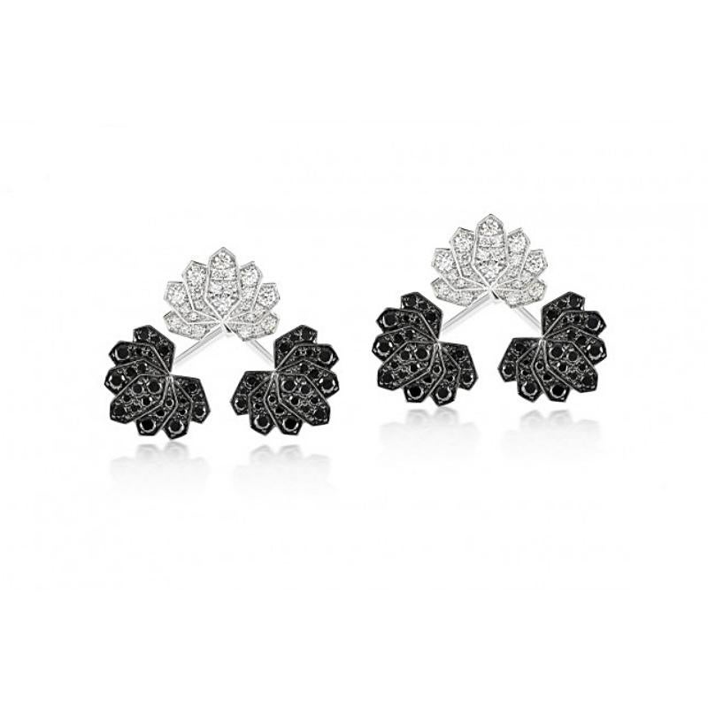 Modern Ananya White Gold Lotus Ear Jacket Set with White and Black Diamonds For Sale