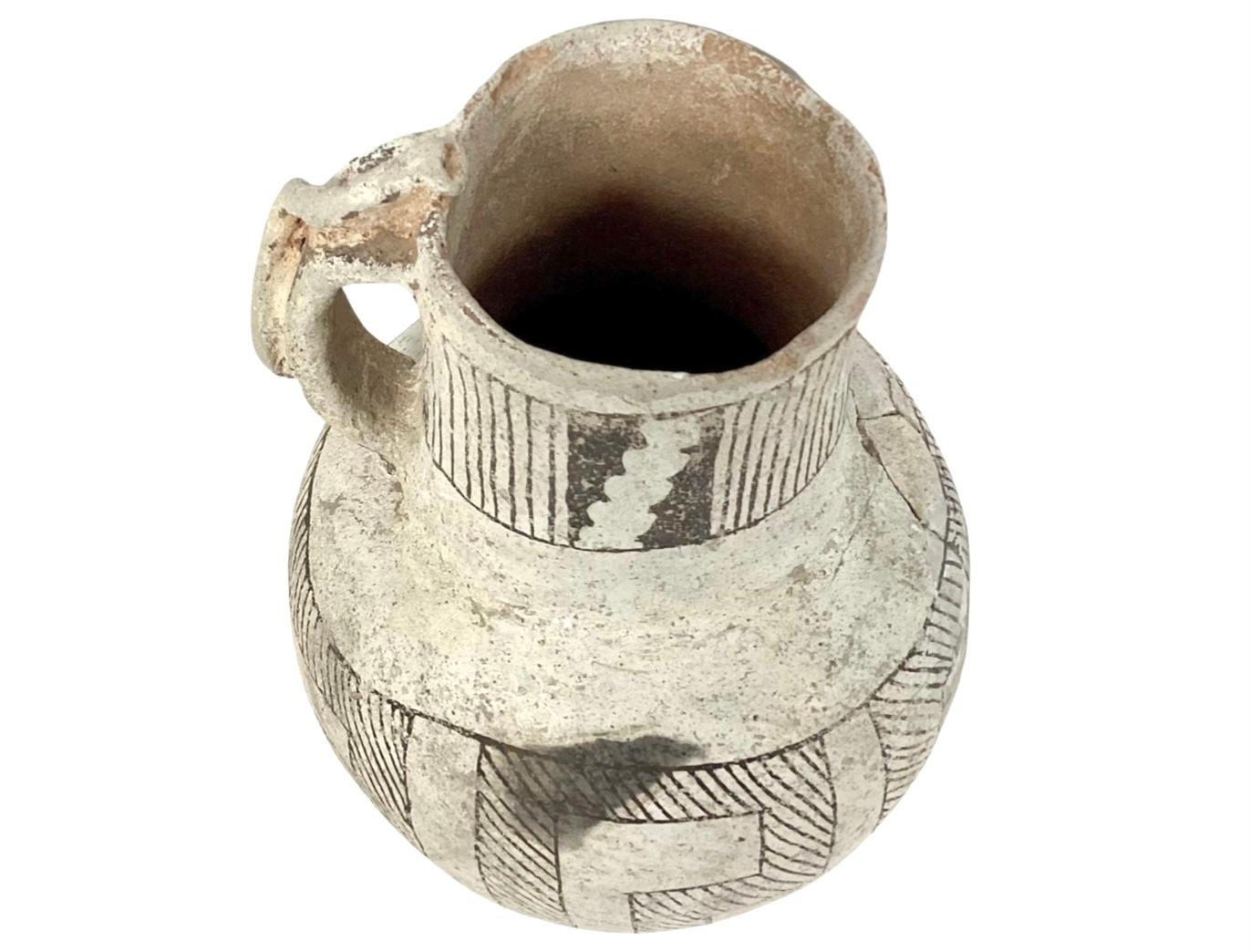 18th Century and Earlier Anasazi Chaco Native American Pottery, Black on White Pitcher For Sale