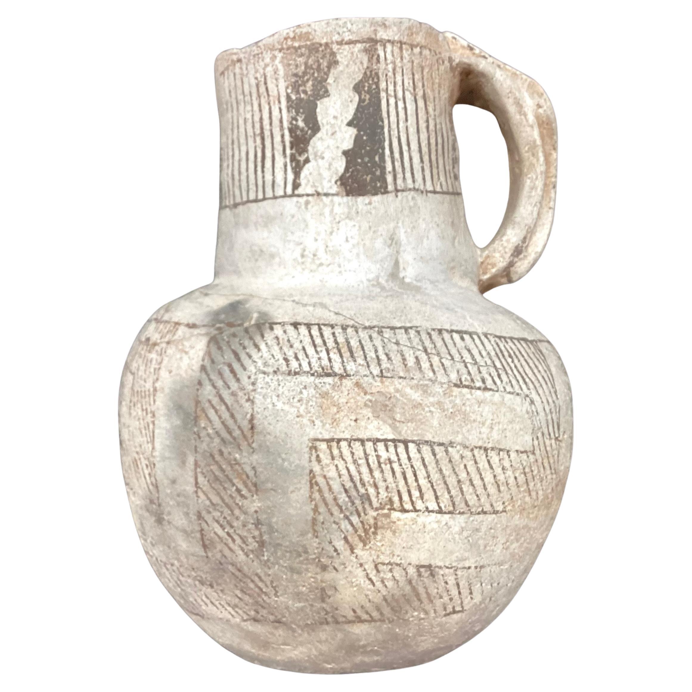Anasazi Chaco Native American Pottery, Black on White Pitcher For Sale