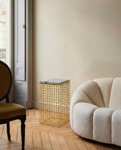 Anasol Marble Top Side Table with Colored Steel Mesh Base