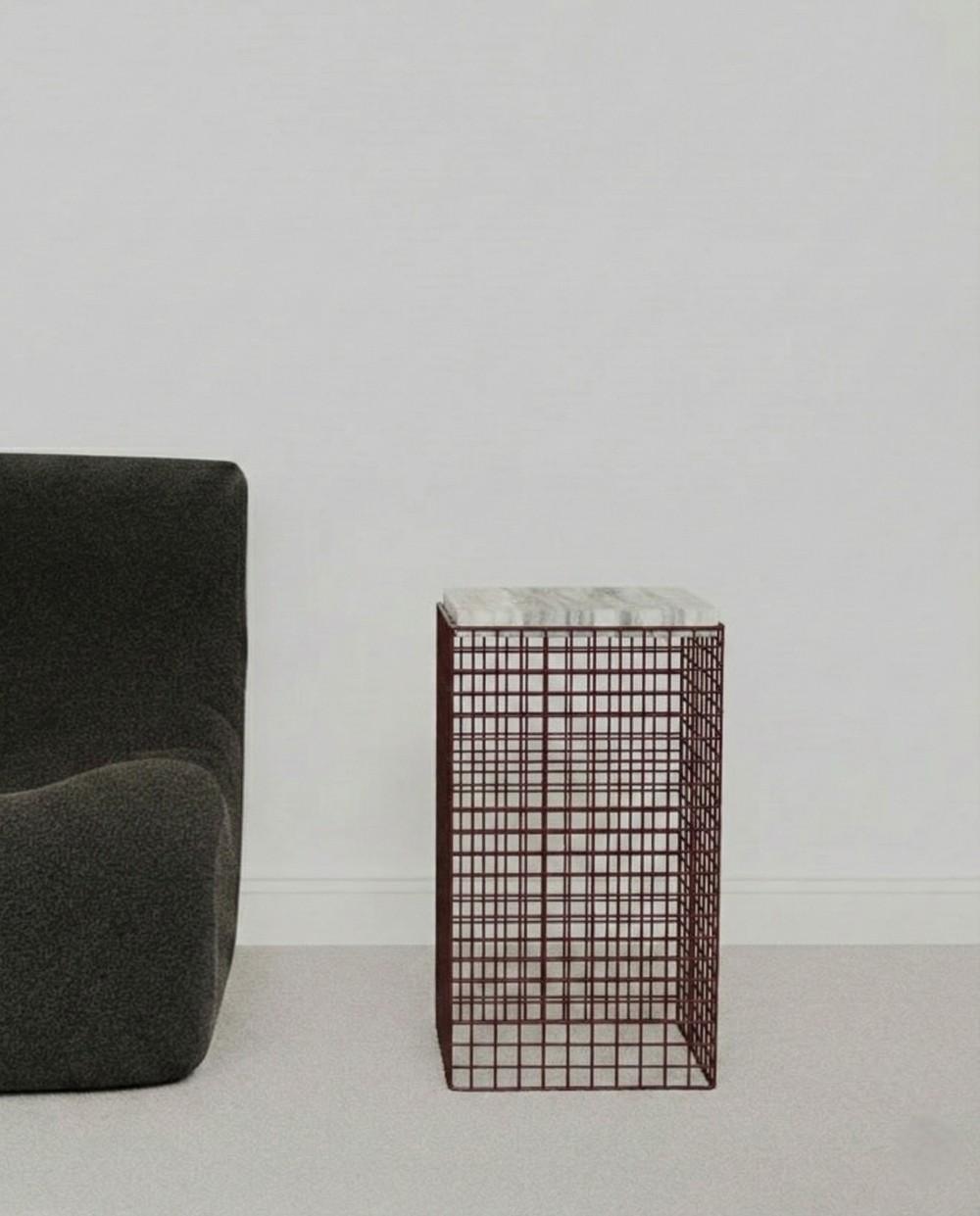 American Anasol Marble Top Side Table with Colored Steel Mesh Base For Sale