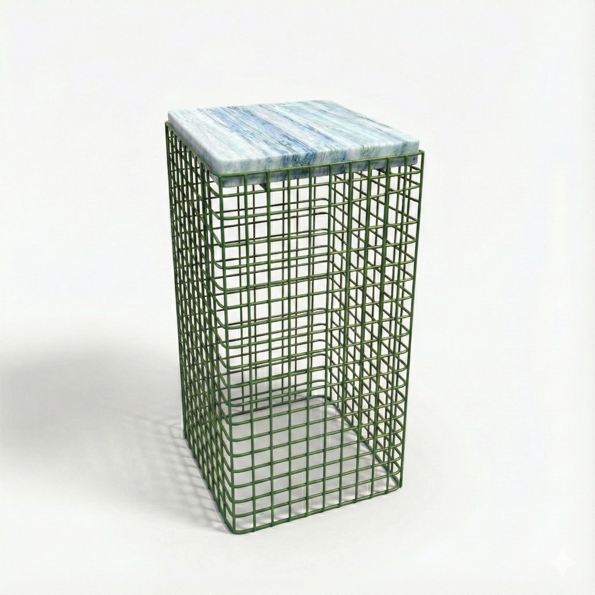 Contemporary Anasol Marble Top Side Table with Colored Steel Mesh Base For Sale