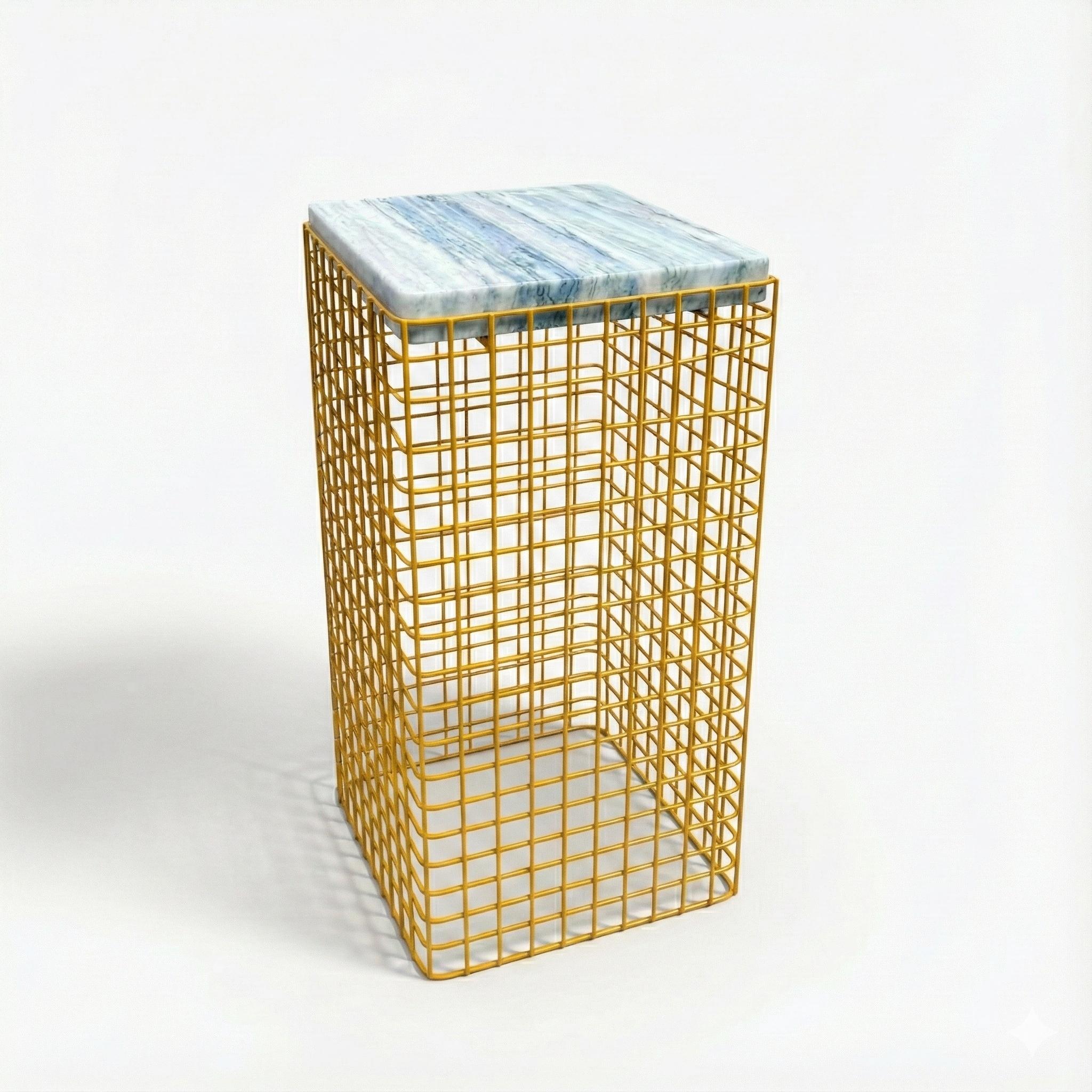 Anasol Marble Top Side Table with Colored Steel Mesh Base For Sale 1