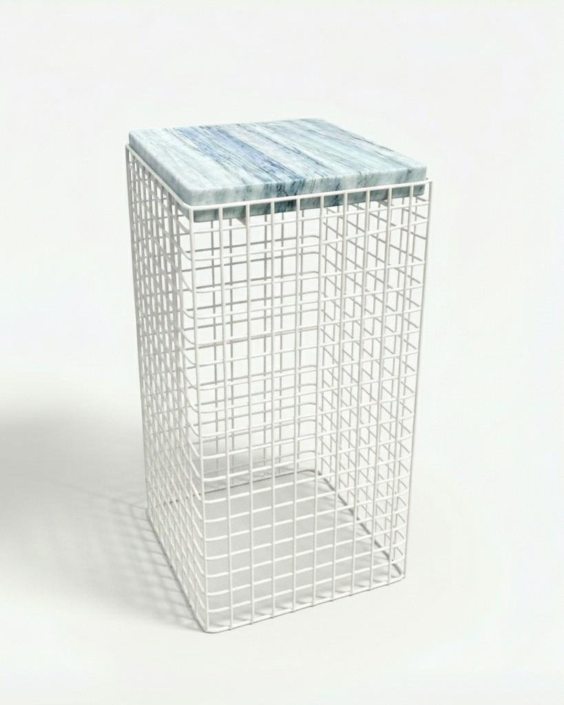Anasol Marble Top Side Table with Colored Steel Mesh Base For Sale 2