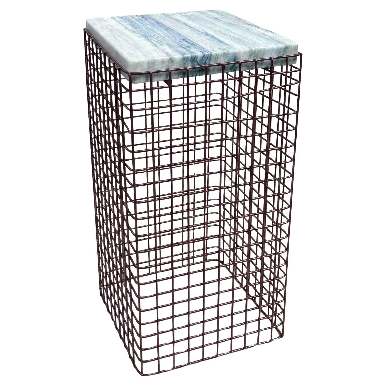 Anasol Marble Top Side Table with Colored Steel Mesh Base For Sale