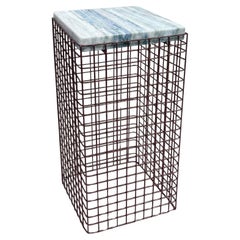 Anasol Marble Top Side Table with Colored Steel Mesh Base