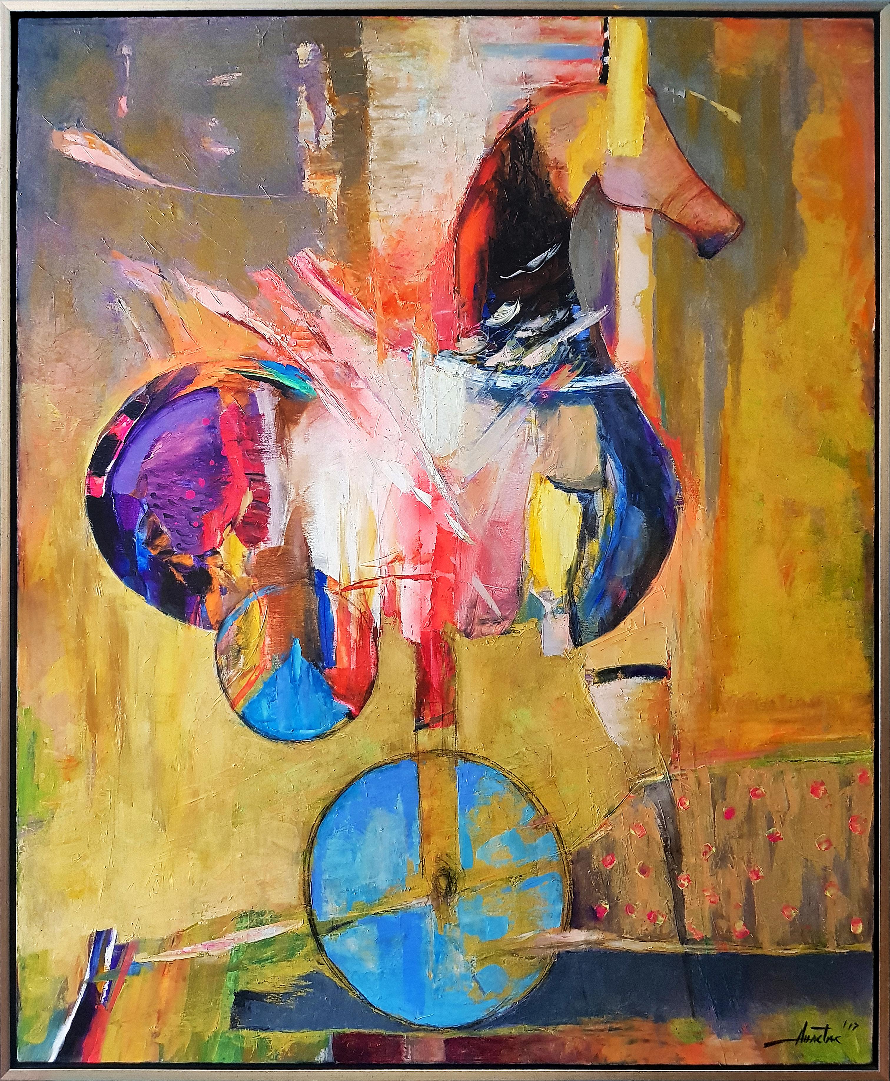 Anastas Kamburov Abstract Painting – Allegro aus Allegro  - Abstrakte figurative blaue, grüne, weiße, schwarze, rosa und gelbe