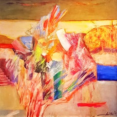 Bright Summer - Abstract Figurative Blue Green White Black Pink Yellow Purple