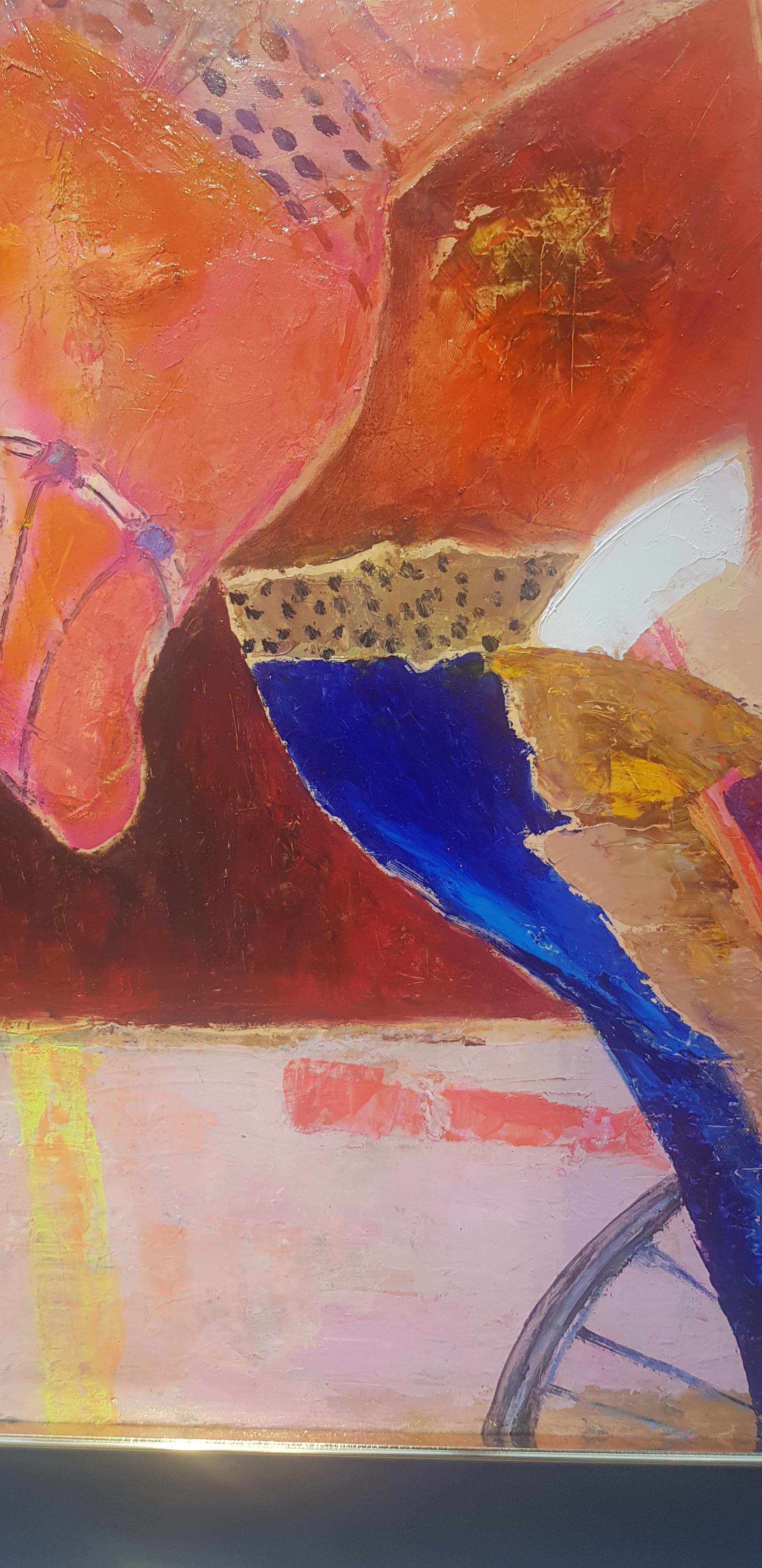 Carousel - Abstract Figurative Blue Green White Black Pink Yellow Purple - Orange Abstract Painting by Anastas Kamburov