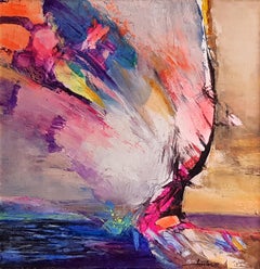 The Sea Wind  - Abstract Figurative Blue Green White Black Pink Yellow Purple