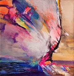 The Sea Wind - Abstract Figurative Blue Green White Black Pink Yellow Purple