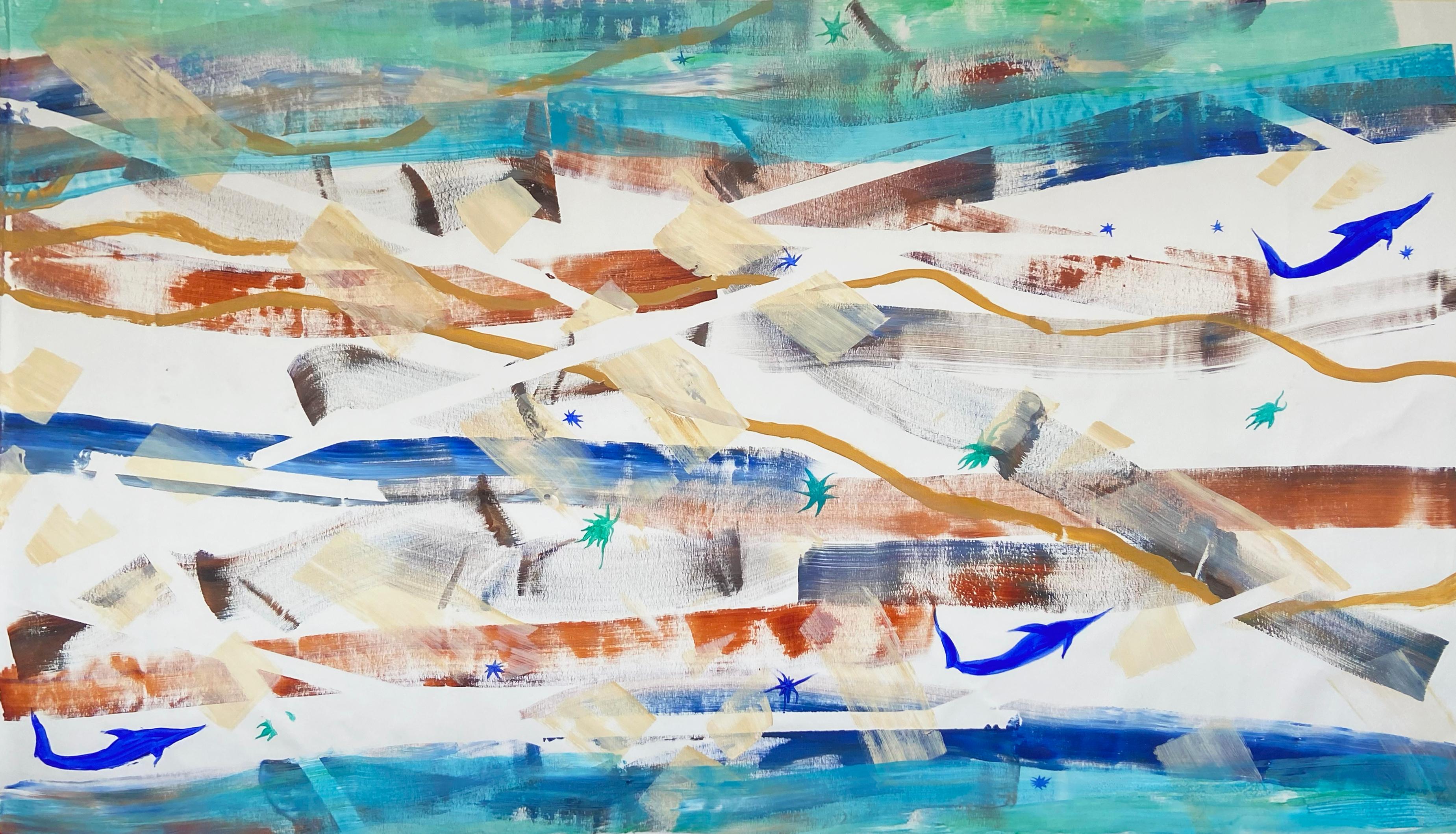 paesaggio marino pittura astratta - Abstract Painting Grigio di Anastasia Aureum