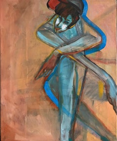 Dipinto a olio su tela "Blue Boy", stile cubista, XXI secolo, firmato