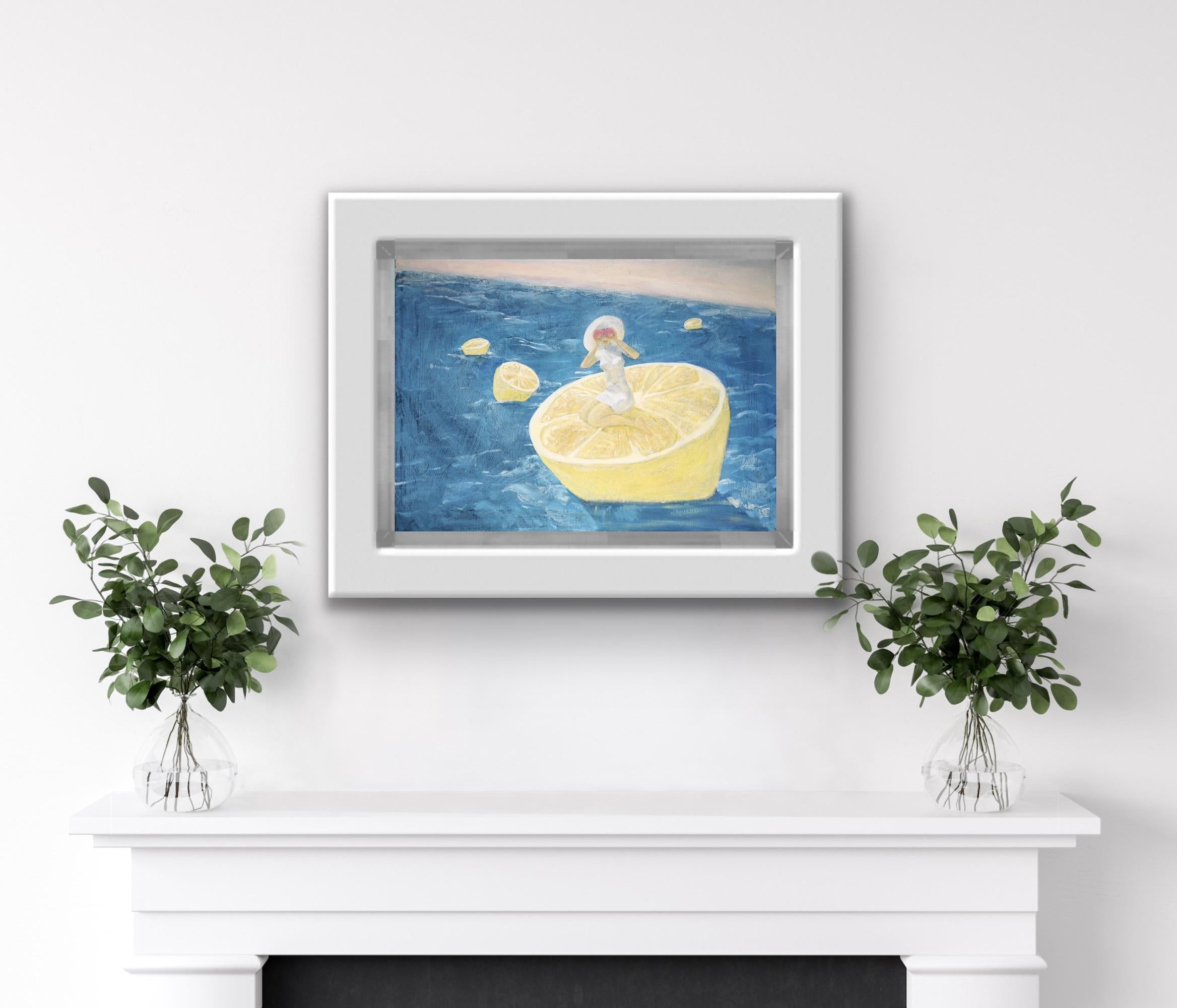 impresión de limón arte de cocina - Figurative Painting Azul de Anastasia Aureum