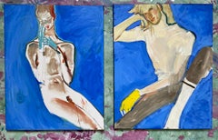 Lovers portrait nude in blue