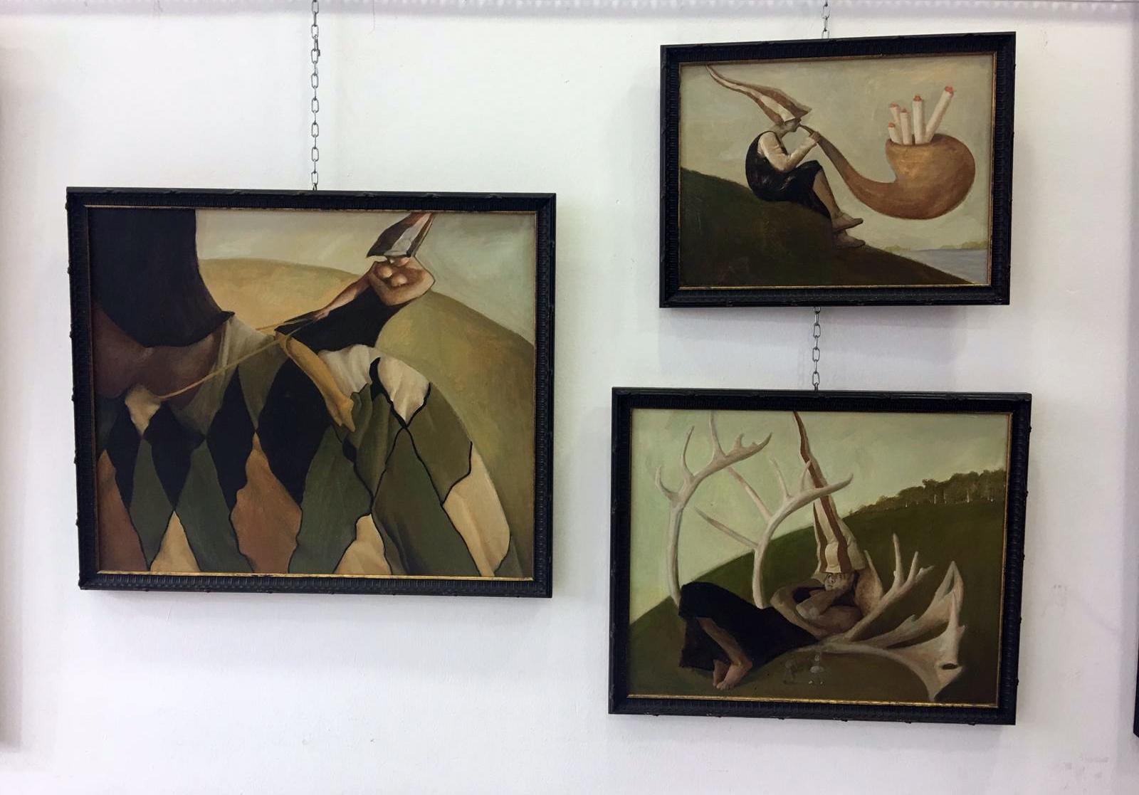 Liebespaar, Surrealismus Gemälde auf Leinwand – Painting von Anastasia Aureum