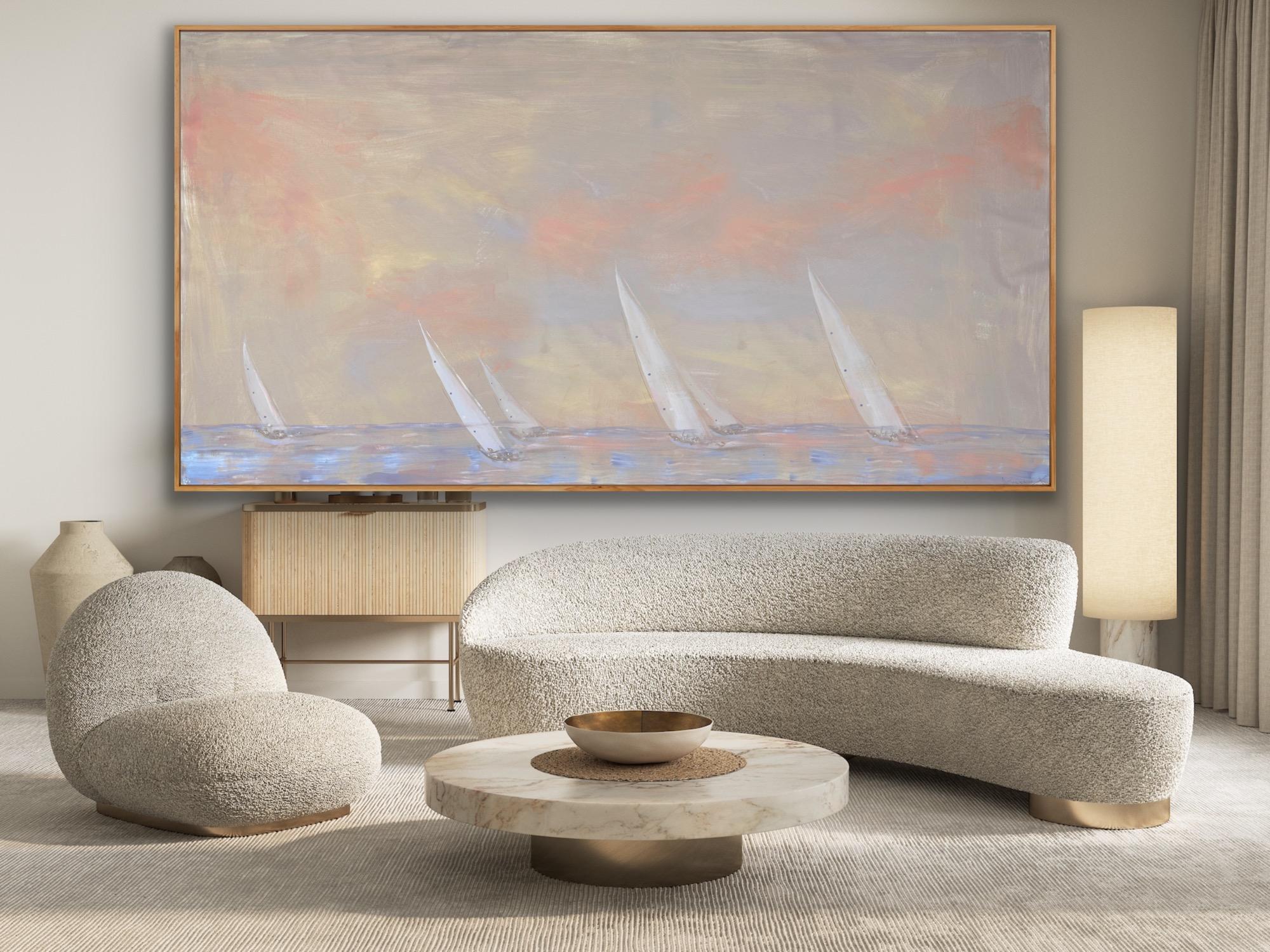 paysage mer peinture Marin amoureux - Gris Abstract Painting par Anastasia Aureum