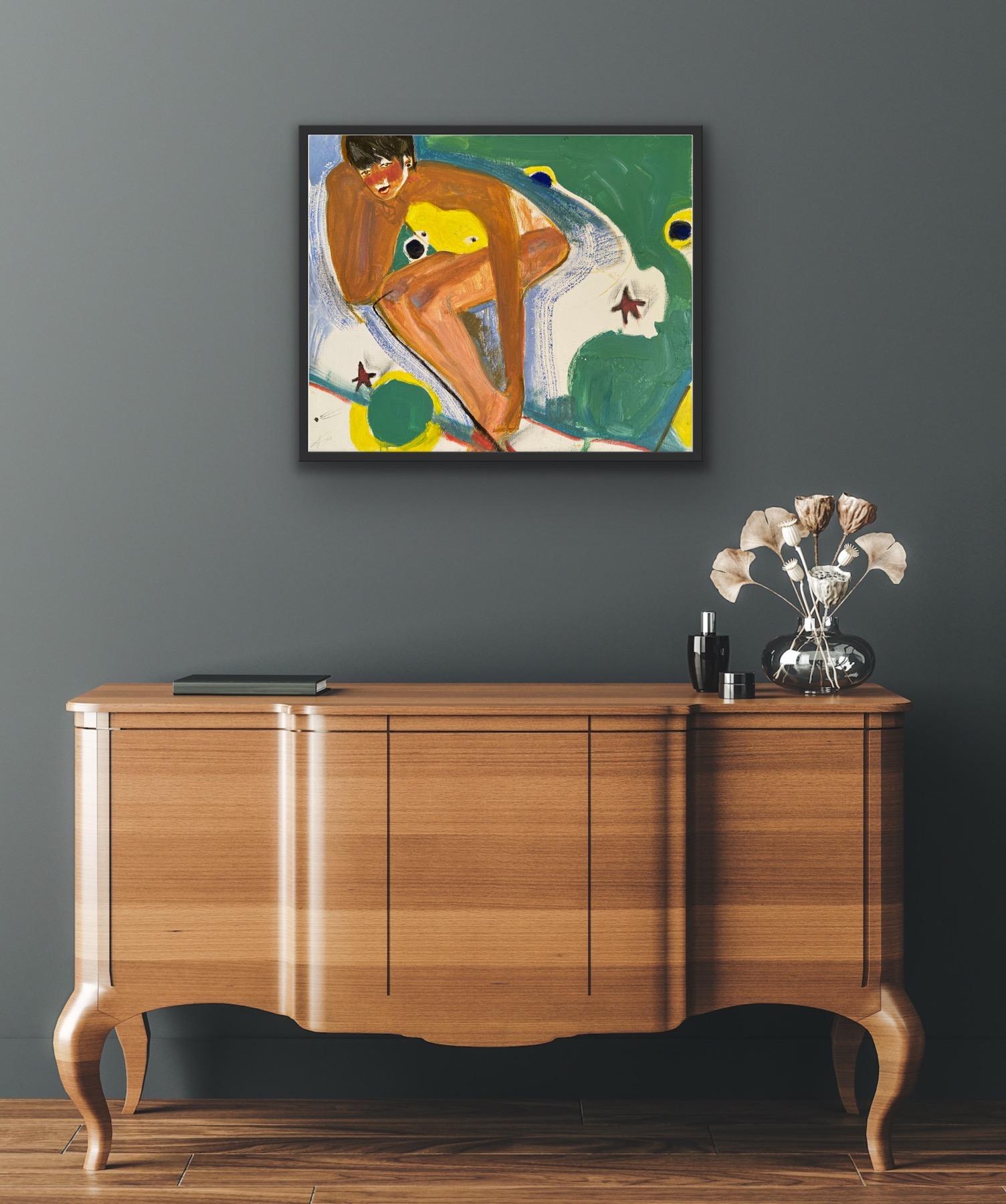 portrait  boy - Brown Figurative Painting by Anastasia Aureum