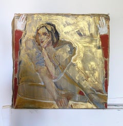 Portrait in Gold, Abstract Expressionist Oil on Canvas, 21st Century