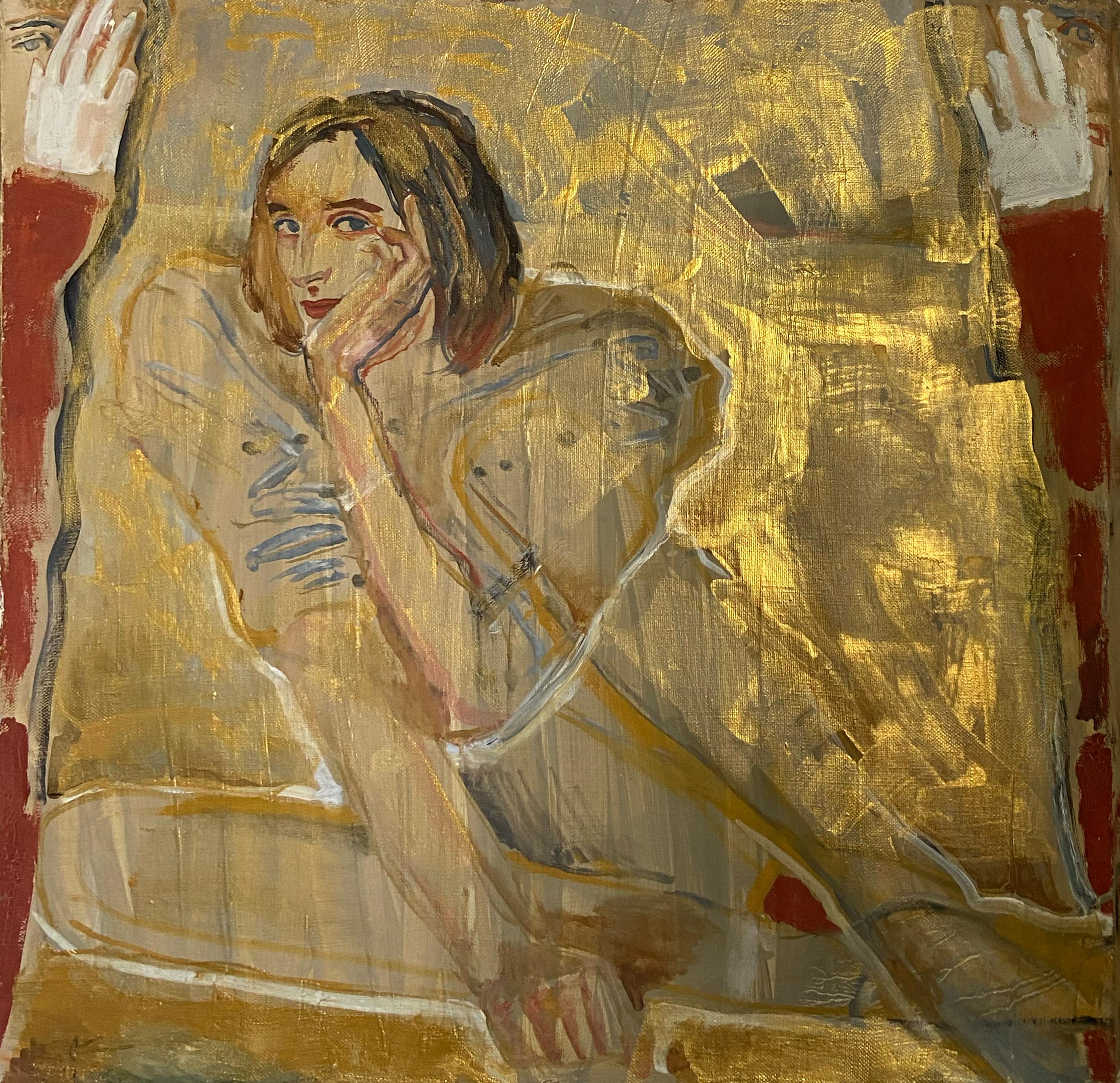 Portrait in Gold, Abstract Expressionist Oil on Canvas, 21st Century