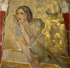Portrait in Gold, Abstract Expressionist Oil on Canvas, 21st Century