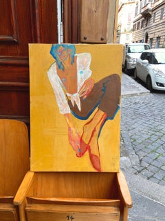 Blue Boy Portrait in Vienna Secession Style, Oil & Acrylic on Canvas