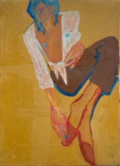 Blue Boy Portrait in Vienna Secession Style, Oil & Acrylic on Canvas