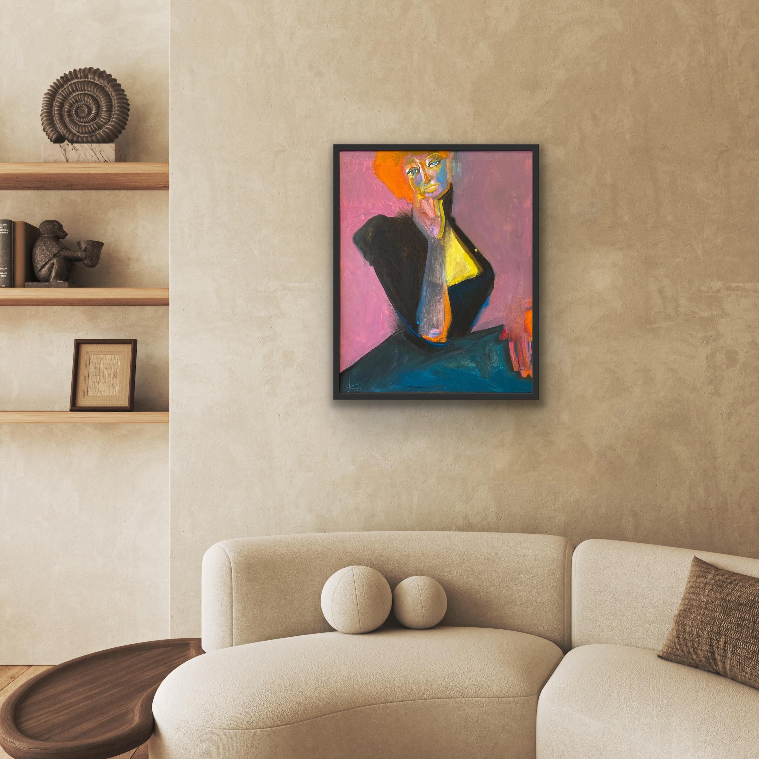 portrait  femme - Marron Figurative Painting par Anastasia Aureum