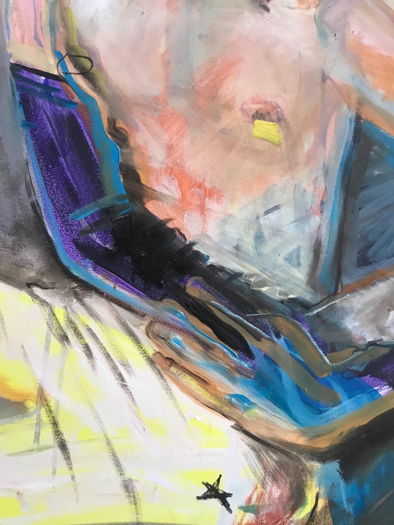 Figure couchée en bleu - Portrait expressionniste contemporain Nu érotique en vente 6