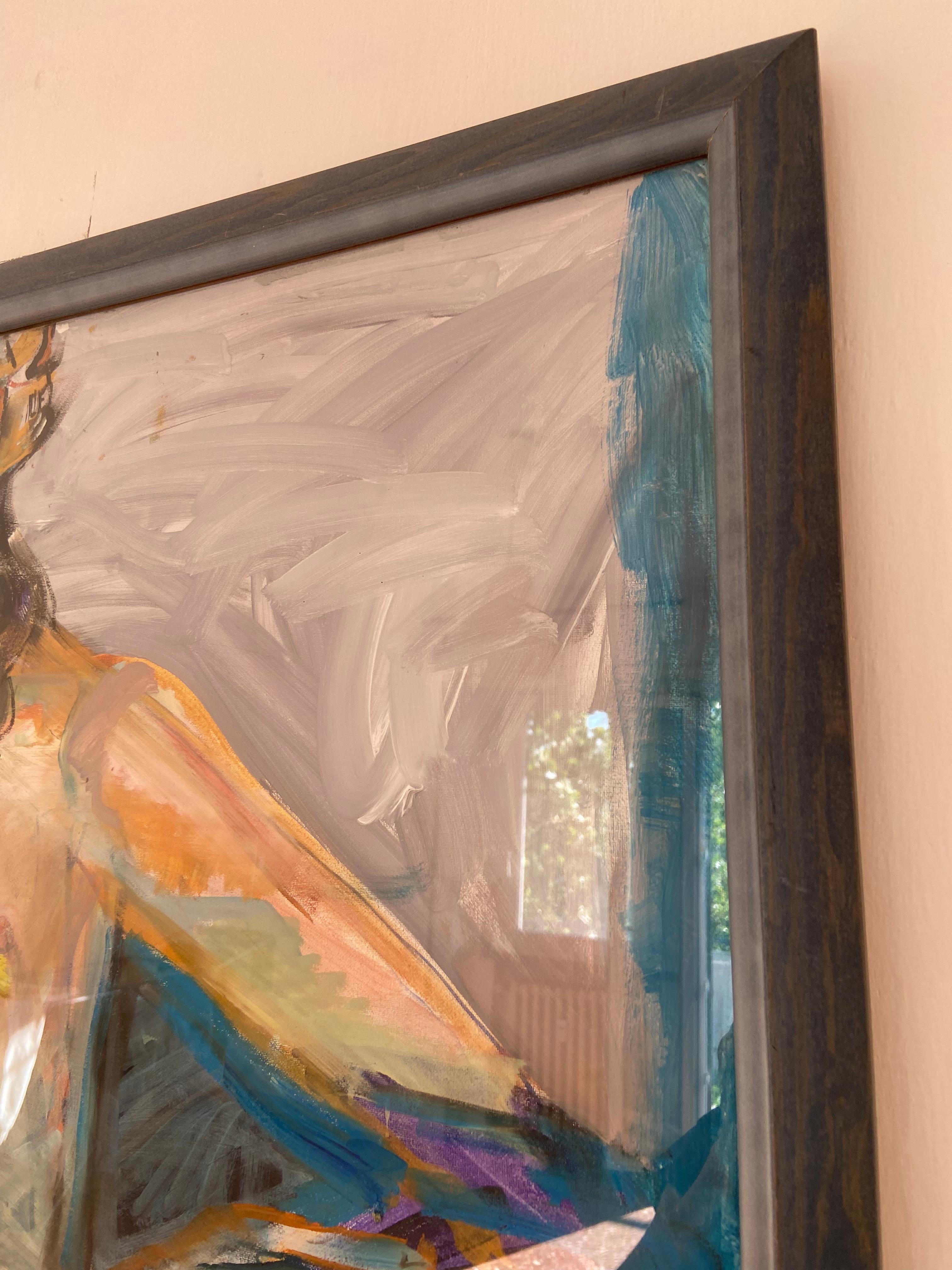 Figure couchée en bleu - Portrait expressionniste contemporain Nu érotique en vente 14