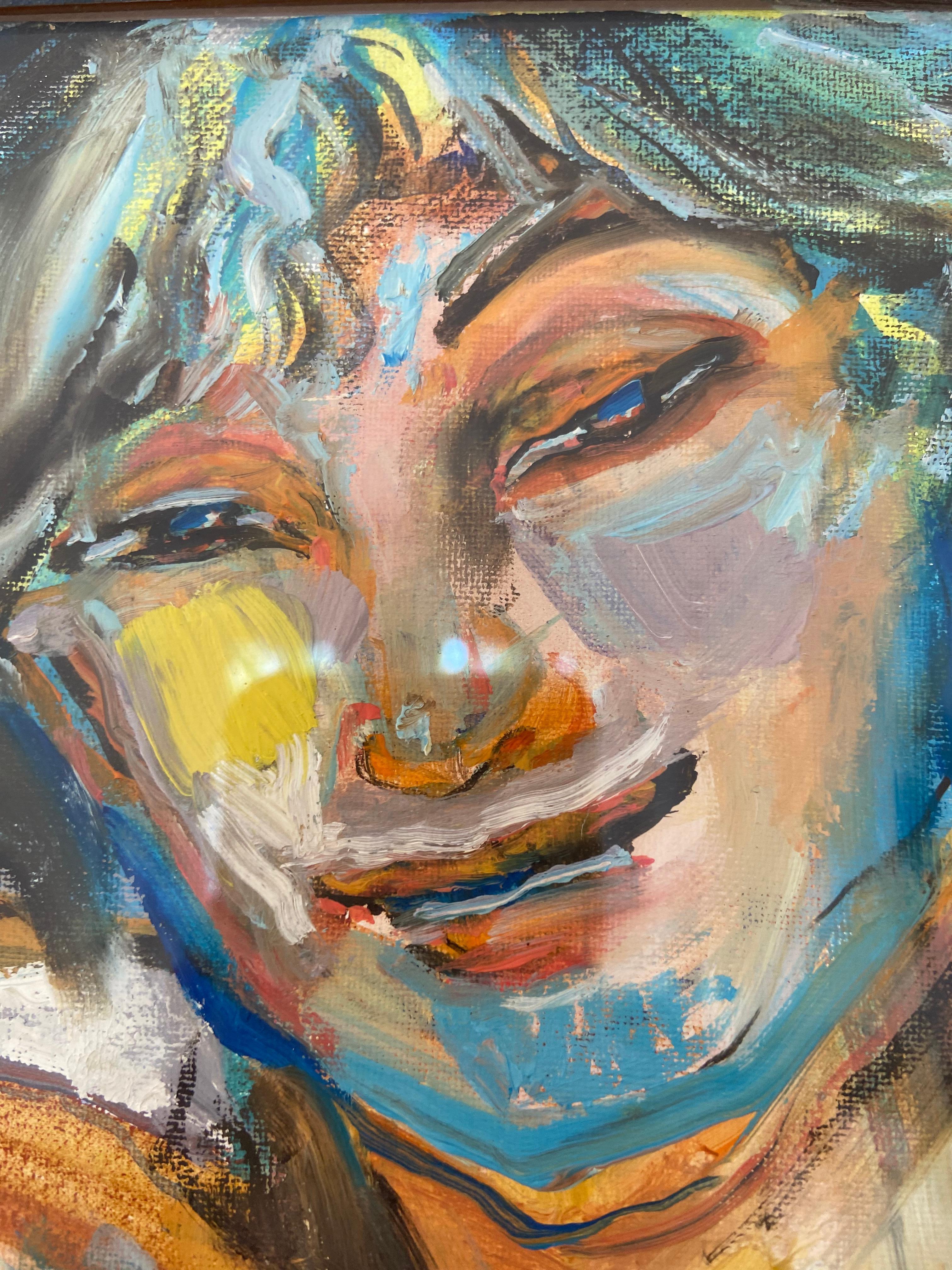 Figure couchée en bleu - Portrait expressionniste contemporain Nu érotique en vente 3