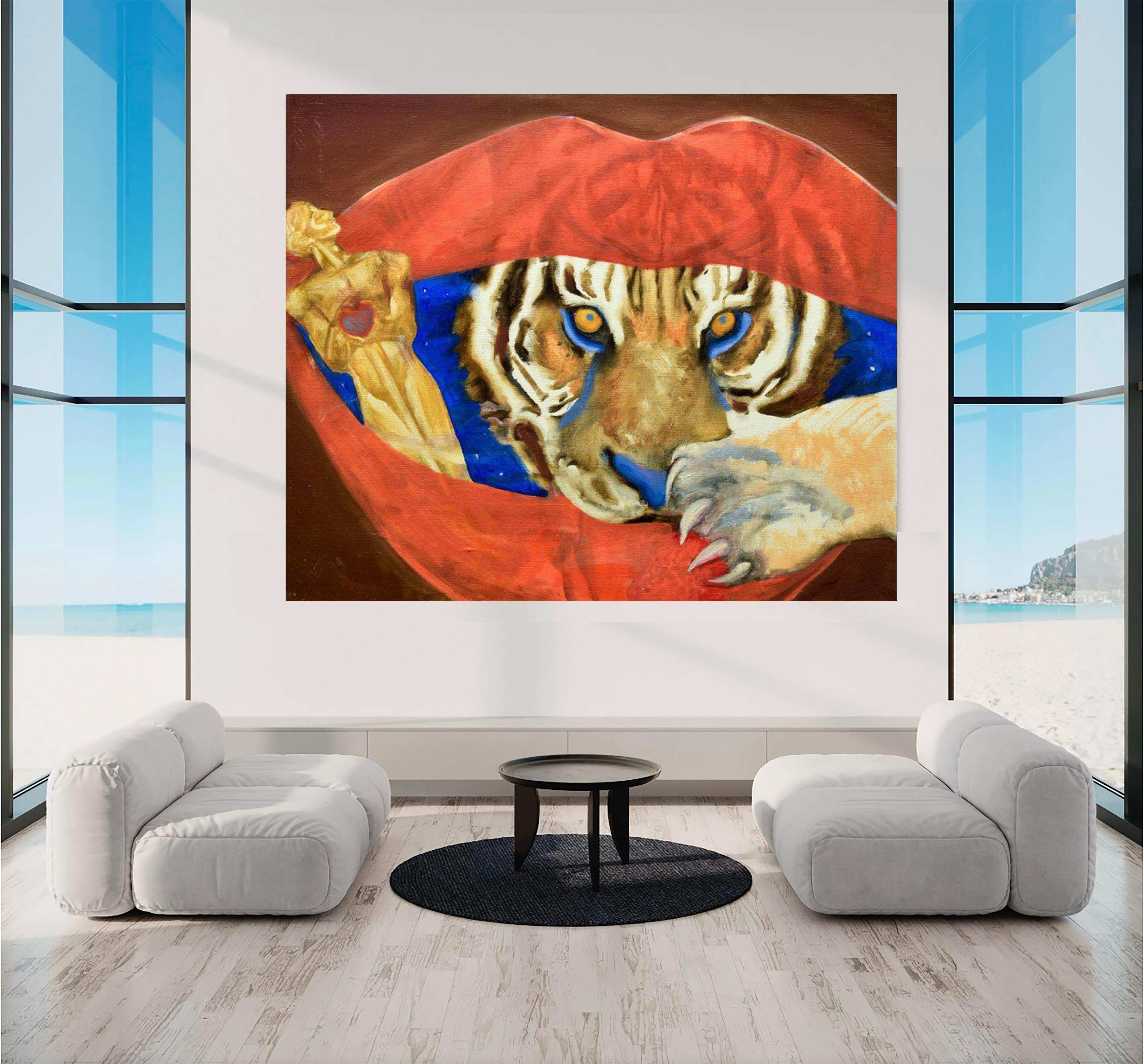 Tiger Oscar (Grau), Figurative Painting, von Anastasia Aureum