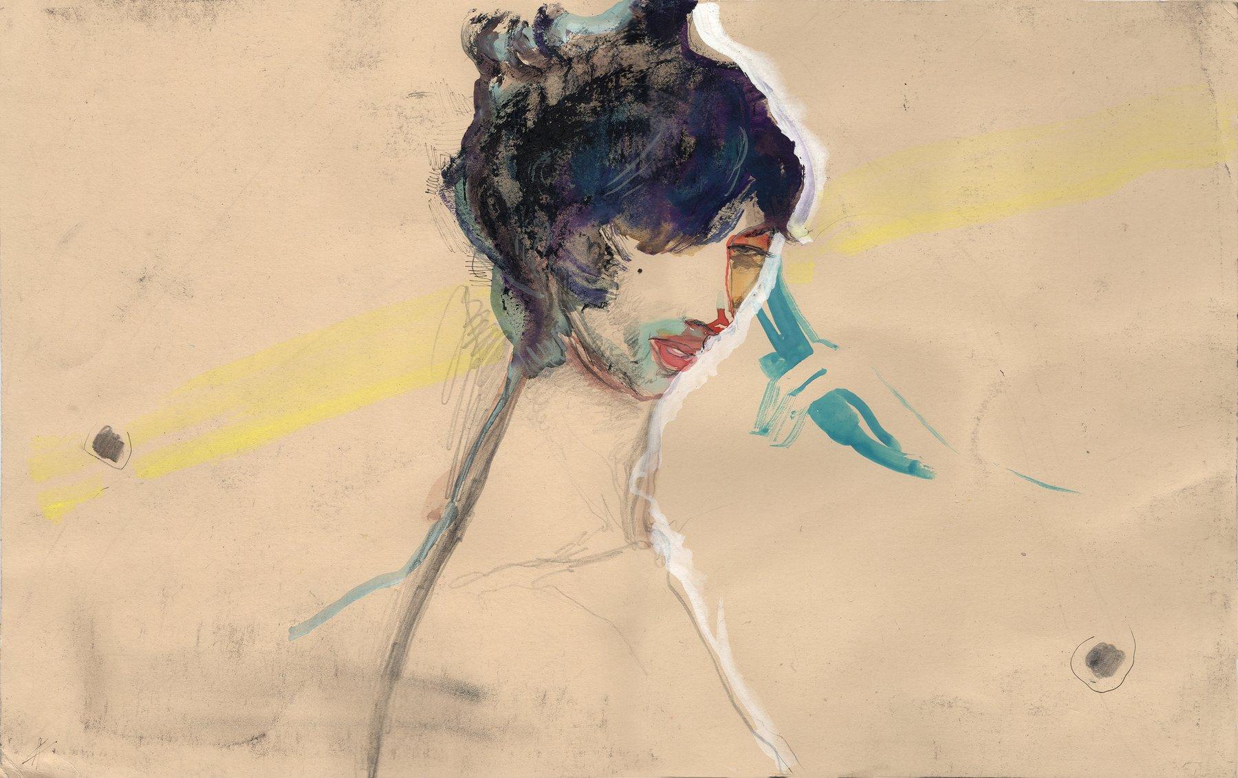 portrait Angie - Beige Portrait Print par Anastasia Aureum