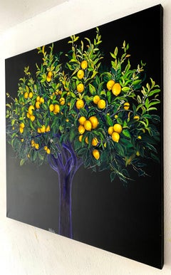 Aroma - Elegant dramatic lemon nature tree, contemporary oil painting