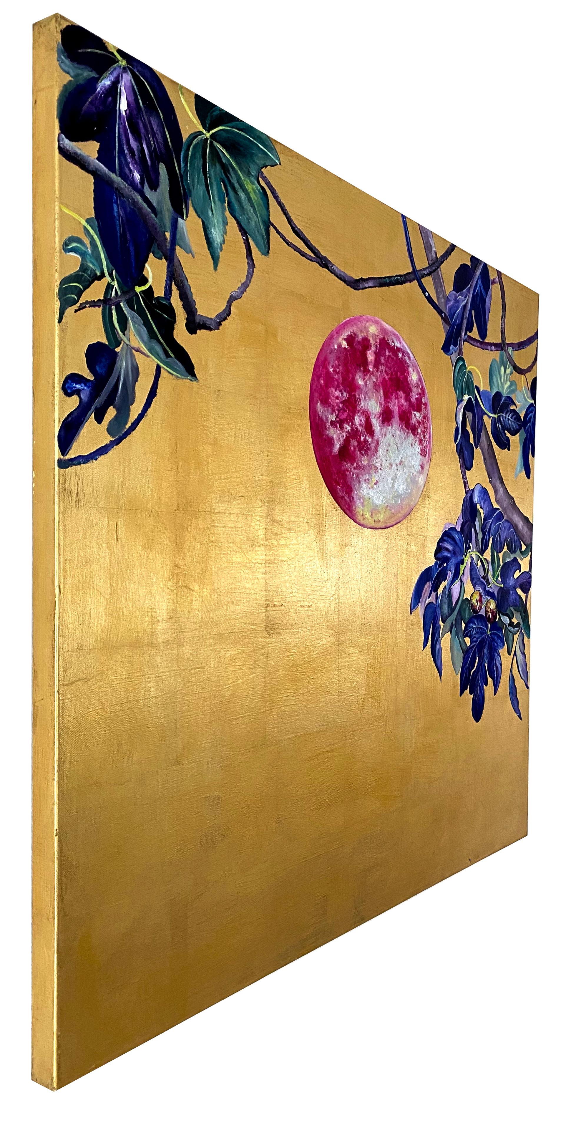 Fig Tree Under the Moon – Ölgemälde und Goldmalerei, abstrakte Naturlandschaft (Zeitgenössisch), Painting, von Anastasia Gklava