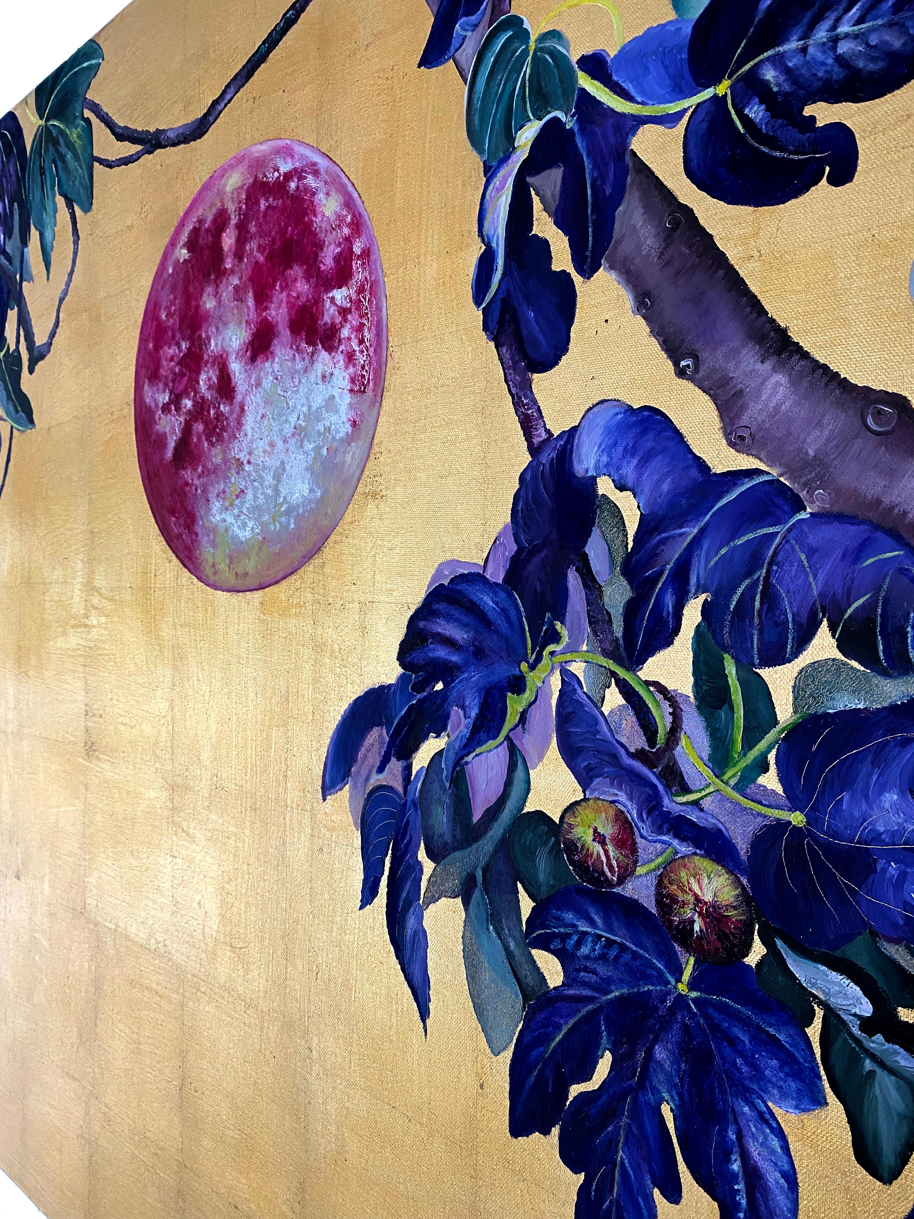 Fig Tree Under the Moon – Ölgemälde und Goldmalerei, abstrakte Naturlandschaft im Angebot 2