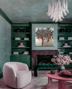 Gift of Life - Oil and silver leaf tree painting, blue leaves, nature landscape